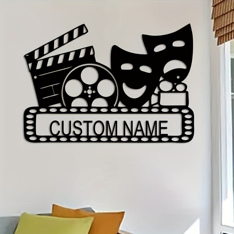 Personalized Movie Reel & Mask Wall Art - Customizable Retro Decor for Home Theater, Perfect Gift for Movie Lovers and Families