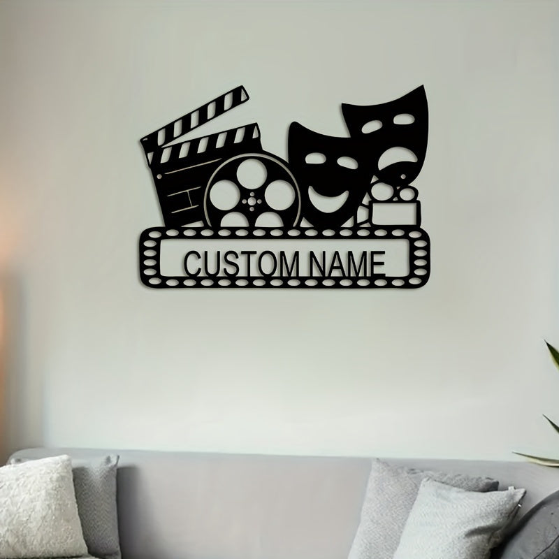 Personalized Movie Reel & Mask Wall Art - Customizable Retro Decor for Home Theater, Perfect Gift for Movie Lovers and Families