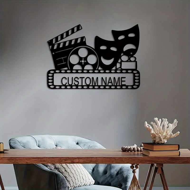 Personalized Movie Reel & Mask Wall Art - Customizable Retro Decor for Home Theater, Perfect Gift for Movie Lovers and Families