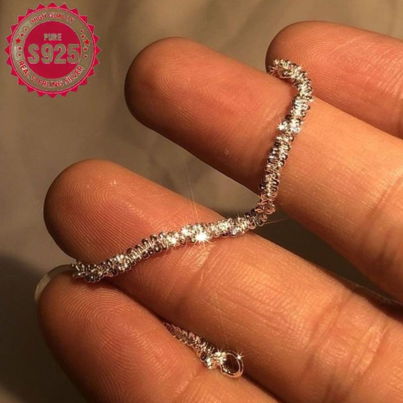 Beautiful Sparkling Ice Chain Necklace made of 925 Sterling Silver, featuring Gypsophila design. Adjustable length from 18" to 30", perfect for both women and men. This Clavicle Chain is stackable and ideal for Wedding Engagement. With a thickness of