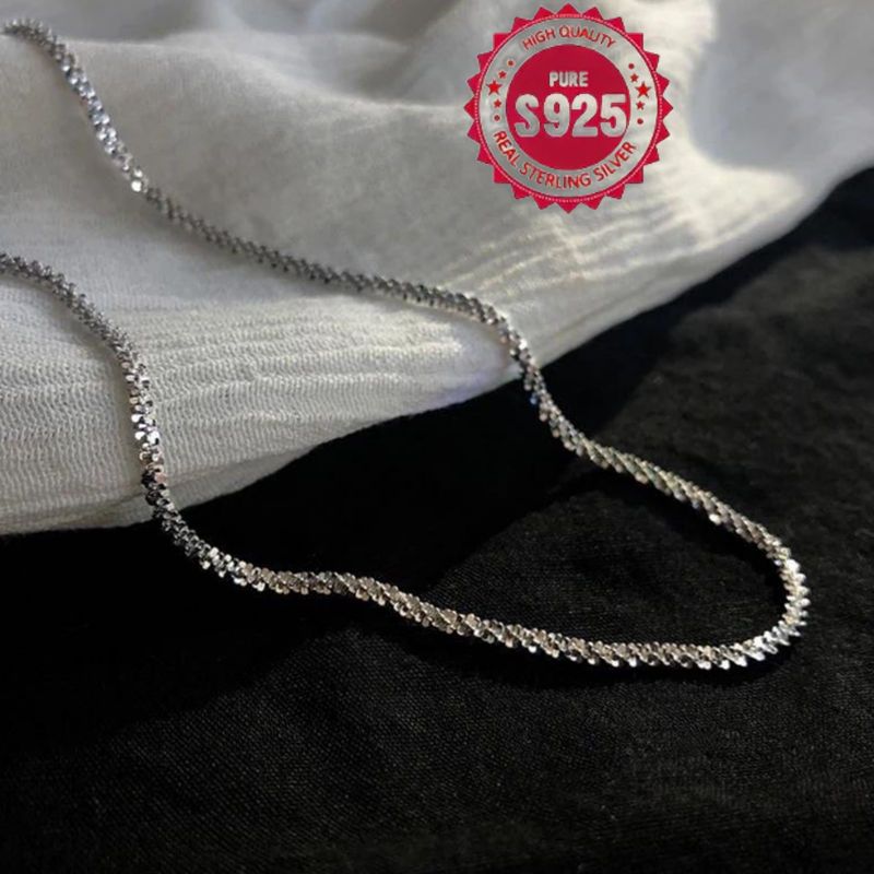 Beautiful Sparkling Ice Chain Necklace made of 925 Sterling Silver, featuring Gypsophila design. Adjustable length from 18" to 30", perfect for both women and men. This Clavicle Chain is stackable and ideal for Wedding Engagement. With a thickness of