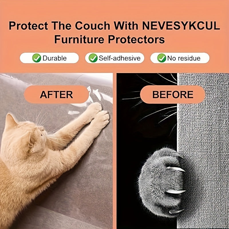 10 pieces of transparent, double-sided furniture protector tape for sofas and couches to prevent scratching by cats. Made of durable PVC material.