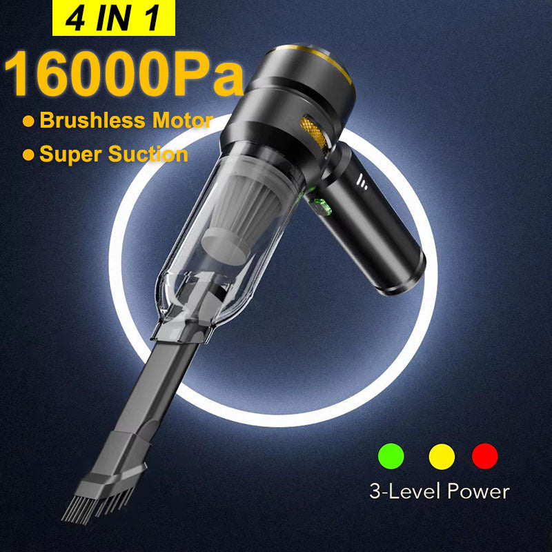 The Ultra-Power 100W Cordless Handheld Vacuum Cleaner boasts 16000Pa Suction Power, 3-Speed Motor, and a Rechargeable 2000mAh Battery. Ideal for cleaning cars, offices, and homes, this Cordless Vacuum Cleaner is a versatile and efficient cleaning