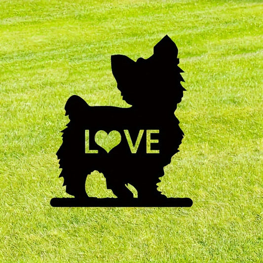 Customized Dog Breed Metal Silhouette Garden Stake - Heart Design, Elegant Tribute for Outdoor Pet Memorial Decoration in Black Iron, Perfect for Lawn and Home