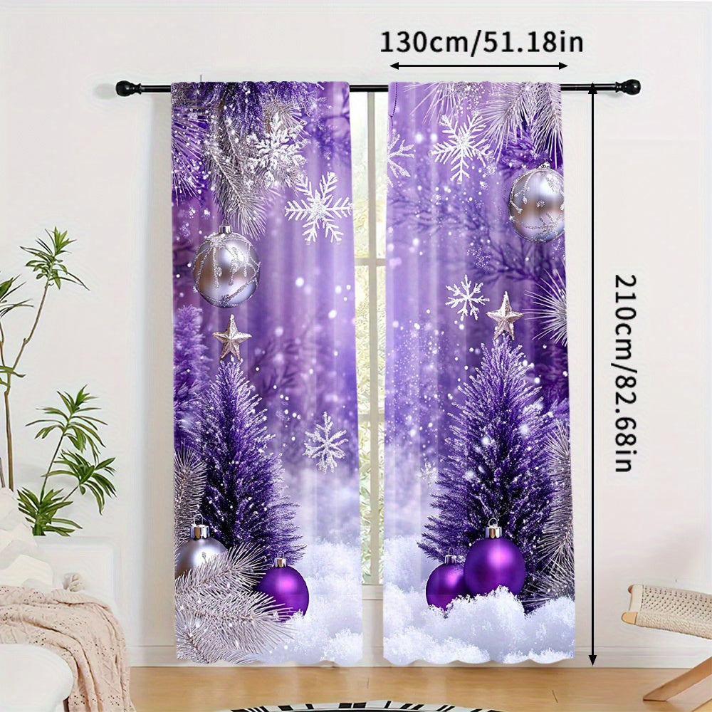 Enhance your living space with this 2-piece set of vibrant purple and silvery Christmas ball digital print curtains. Perfect for the living room, bedroom, or study, these curtains feature a rod pocket design for easy hanging. Add a touch of holiday cheer