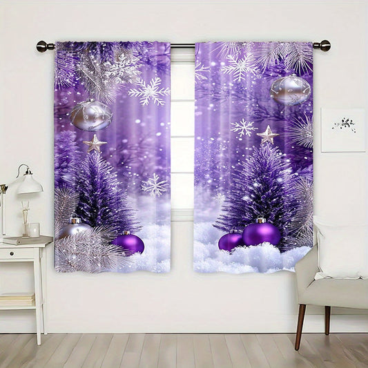 Enhance your living space with this 2-piece set of vibrant purple and silvery Christmas ball digital print curtains. Perfect for the living room, bedroom, or study, these curtains feature a rod pocket design for easy hanging. Add a touch of holiday cheer