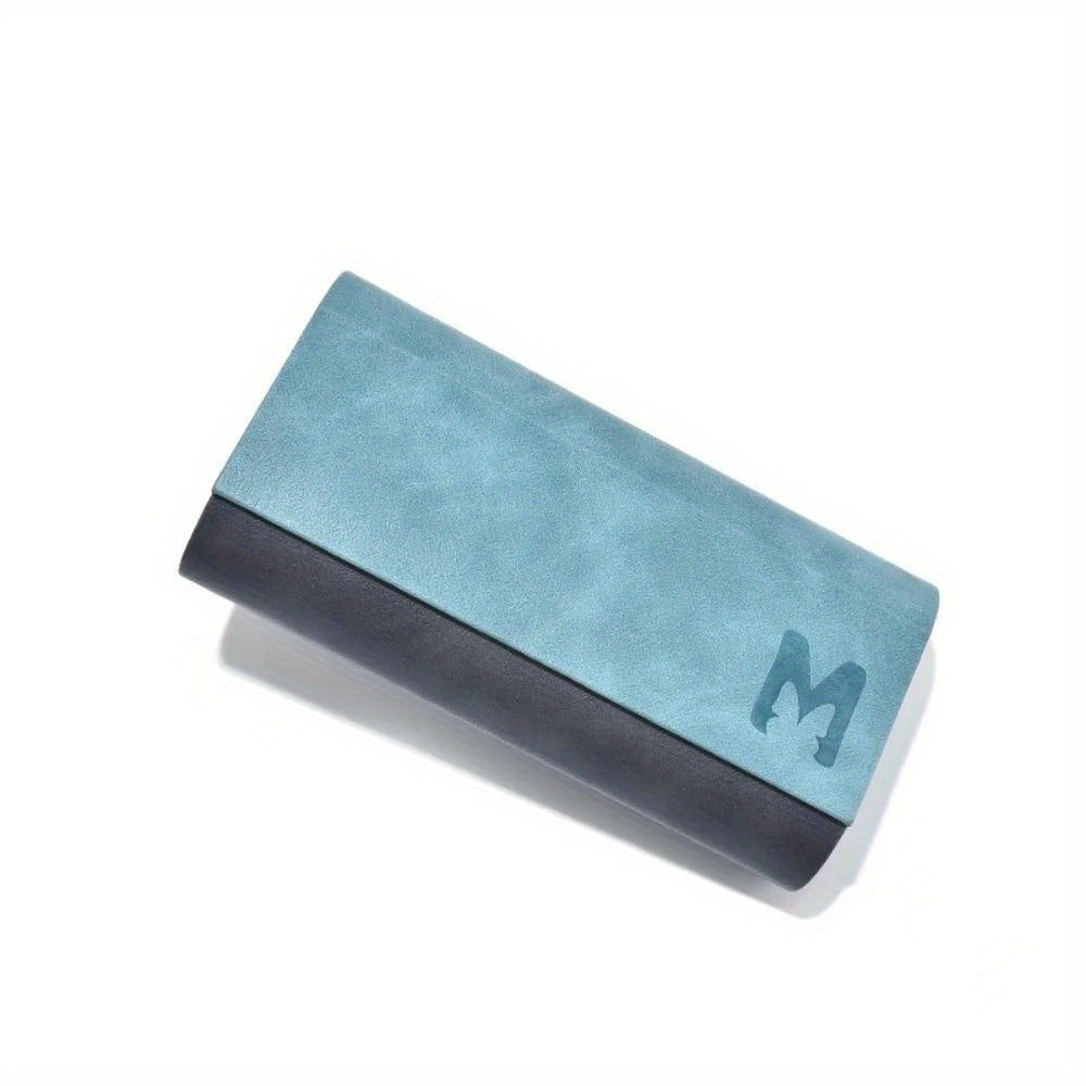 Stylish double-layer glasses case made from durable faux leather. This portable and fashionable case can hold 2 pairs of glasses and comes in scratch-resistant blue or orange.