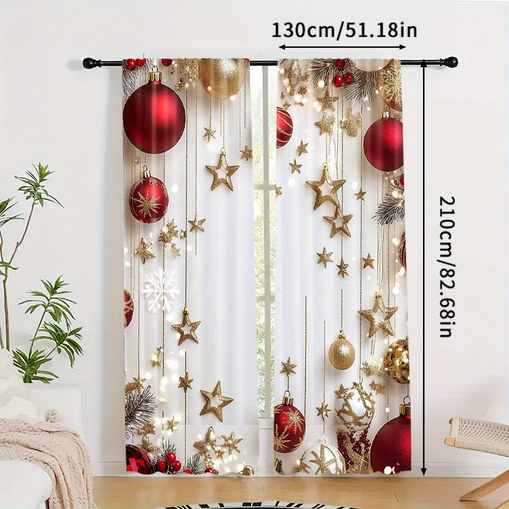 Christmas Holiday Curtains Set of 2 - Featuring a Digital Print of Festive Pine Leaves and Ornaments, these Polyester Rod Pocket Drapes are perfect for enhancing the decor in your Living Room, Bedroom, Kitchen, or Office. Ideal for Seasonal Home Window