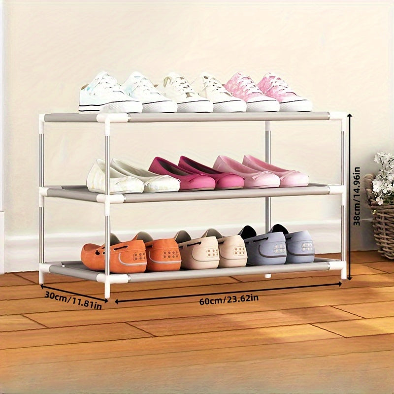 Organize your space with the durable and non-slip Space-Saving 2/3-Tier Iron Alloy Shoe Rack. Perfect for entryways, bedrooms, and living rooms, this waterproof organizer is designed to save space and keep your shoes organized.