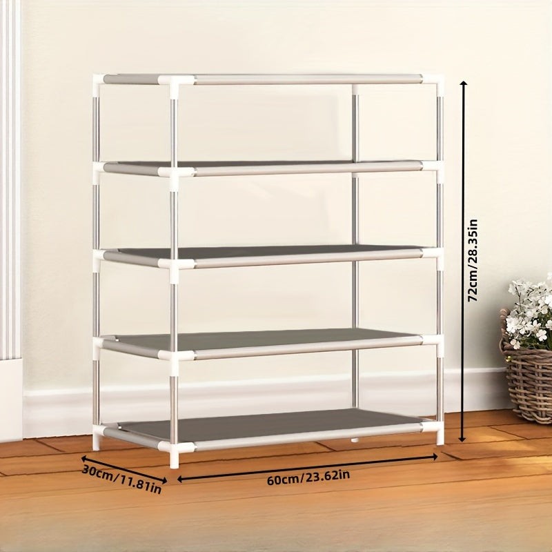 Organize your space with the durable and non-slip Space-Saving 2/3-Tier Iron Alloy Shoe Rack. Perfect for entryways, bedrooms, and living rooms, this waterproof organizer is designed to save space and keep your shoes organized.