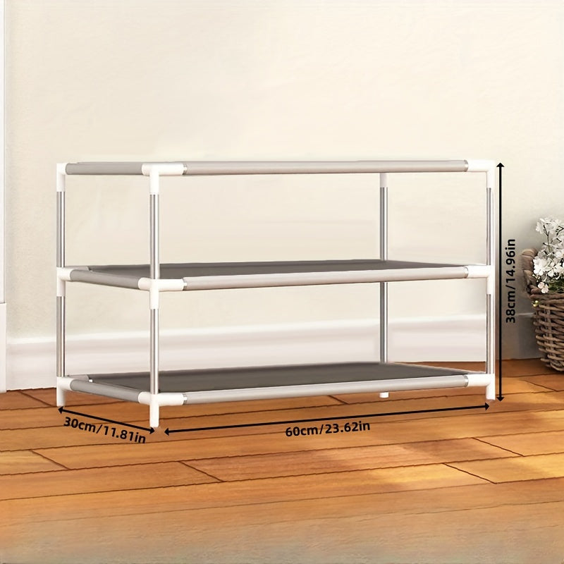 Organize your space with the durable and non-slip Space-Saving 2/3-Tier Iron Alloy Shoe Rack. Perfect for entryways, bedrooms, and living rooms, this waterproof organizer is designed to save space and keep your shoes organized.