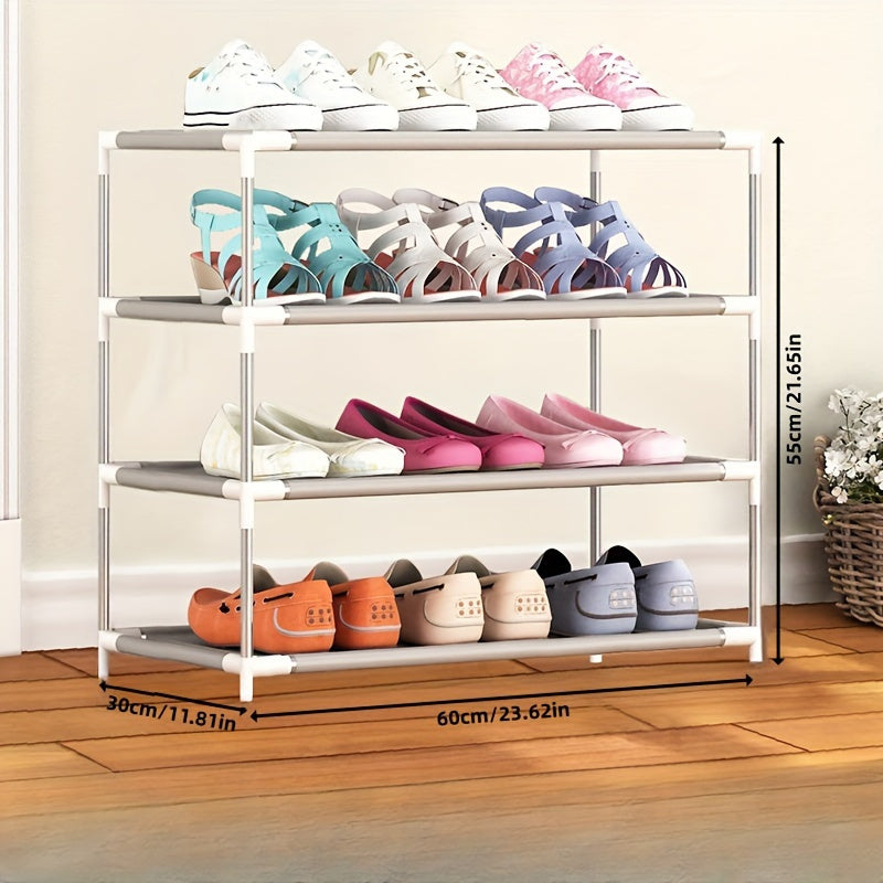 Organize your space with the durable and non-slip Space-Saving 2/3-Tier Iron Alloy Shoe Rack. Perfect for entryways, bedrooms, and living rooms, this waterproof organizer is designed to save space and keep your shoes organized.