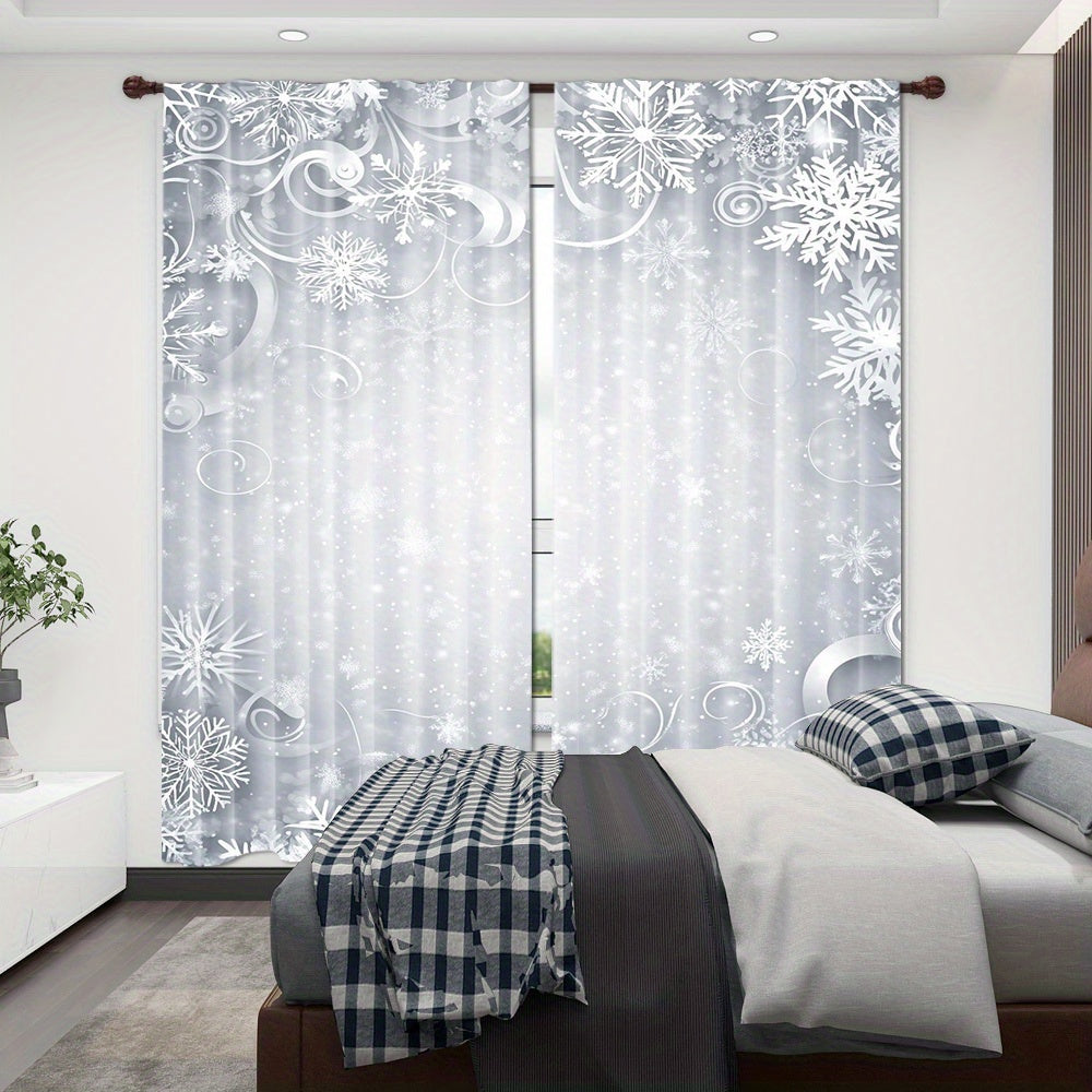 Get into the holiday spirit with this 2-piece set of Christmas-themed curtains! Made of romantic polyester, these rod pocket drapes are perfect for hanging in your living room, bedroom, or study. Add a festive touch to your home decor without the need