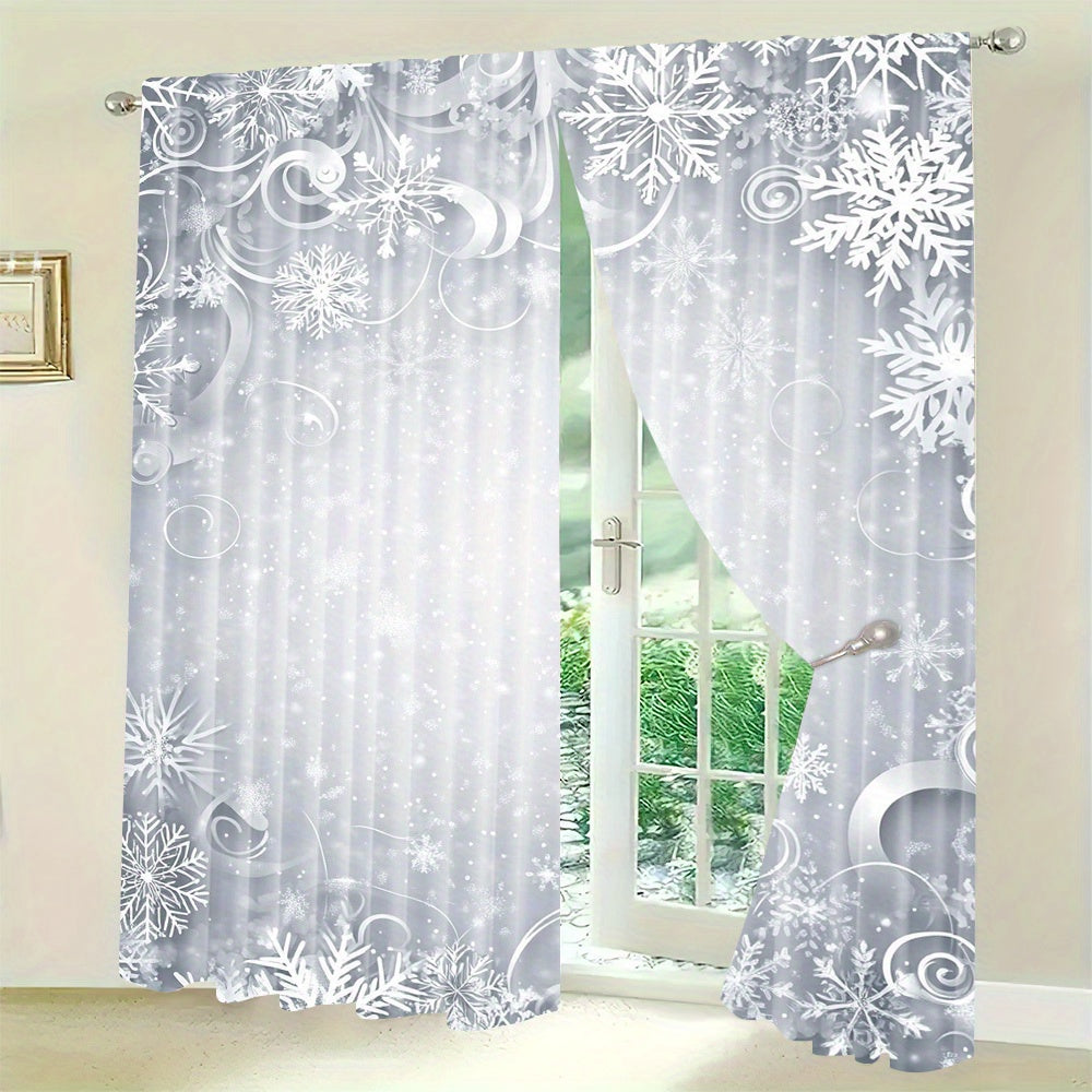 Get into the holiday spirit with this 2-piece set of Christmas-themed curtains! Made of romantic polyester, these rod pocket drapes are perfect for hanging in your living room, bedroom, or study. Add a festive touch to your home decor without the need