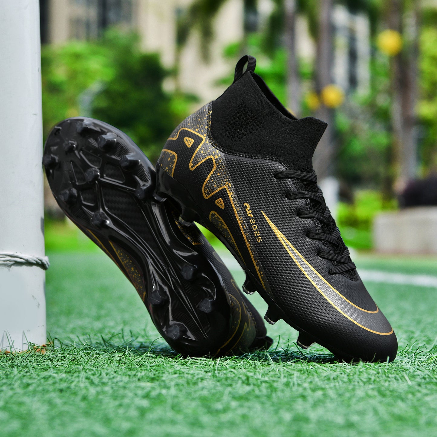 [Customer Favorite] WEJIESS Boys' High-Top Soccer Cleats - Durable faux leather, breathable, non-slip AG spikes for training and competition.