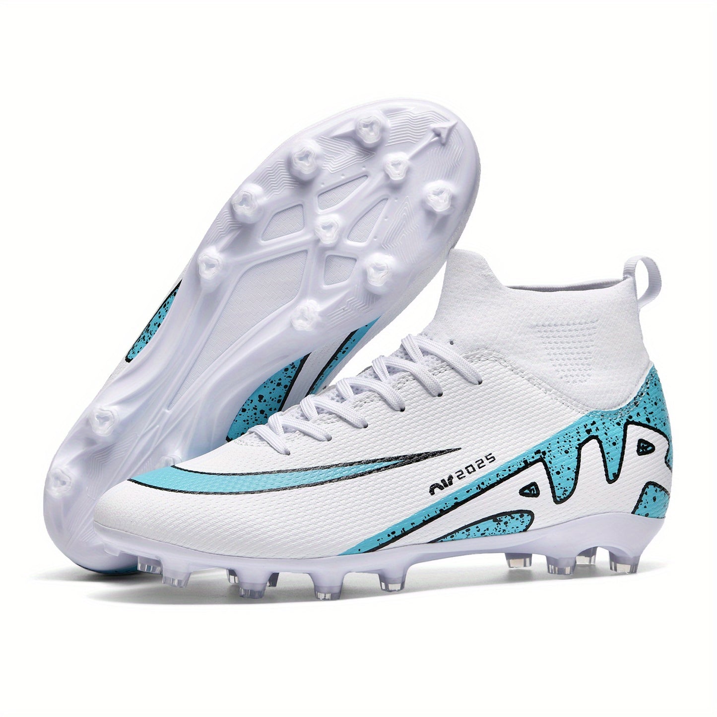 [Customer Favorite] WEJIESS Boys' High-Top Soccer Cleats - Durable faux leather, breathable, non-slip AG spikes for training and competition.