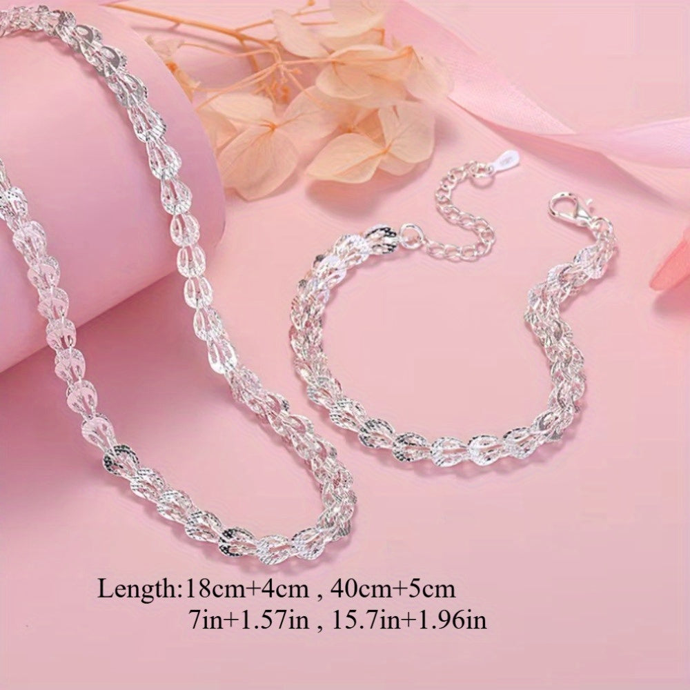 Add a touch of sophistication with our Chic 2-piece Jewelry Set: 925 Sterling Silver Necklace and Bracelet - Ideal for any occasion or as a special gift