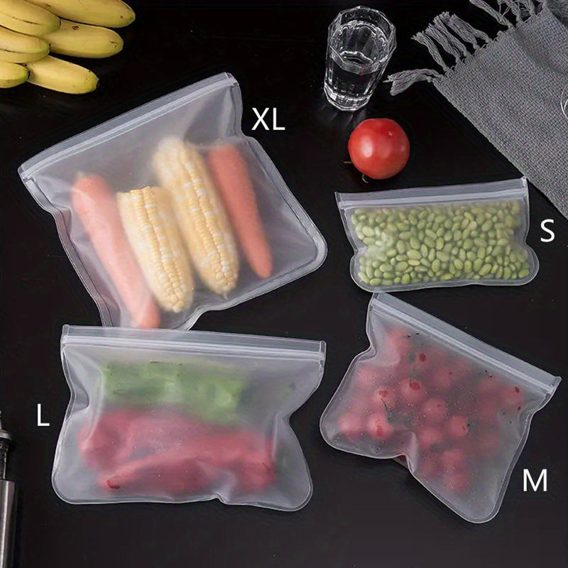 Get 4 Reusable Silicone Food Storage Bags - They're Leakproof, BPA-Free, and Great for Storing Fruits, Vegetables, Sandwiches, and Meats. Perfect for Organizing Your Fridge!