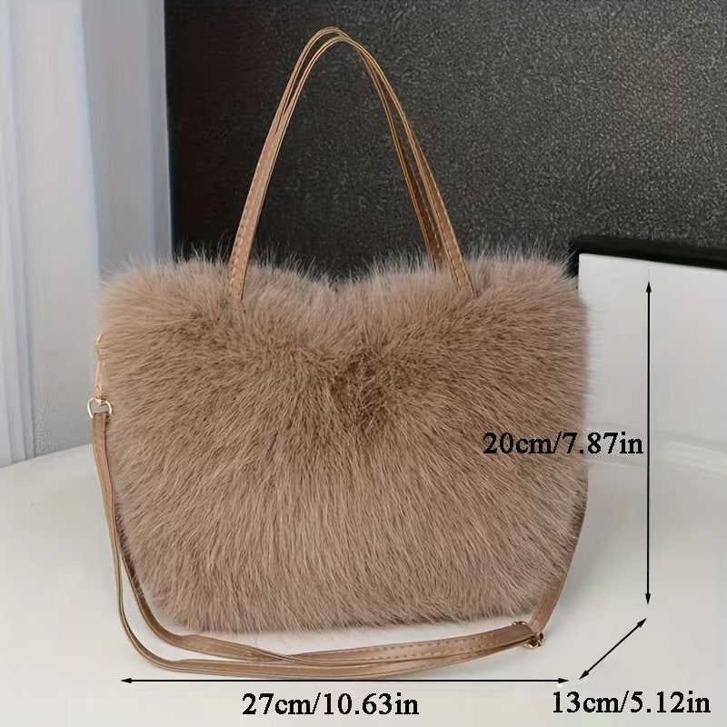 Women's Faux Fur Shoulder Bag, Chic and Comfortable, Adorable Crossbody Bag for Fall/Winter, Available in Pink, Coffee, Beige, and Black, Easily Foldable and does not include any accessories