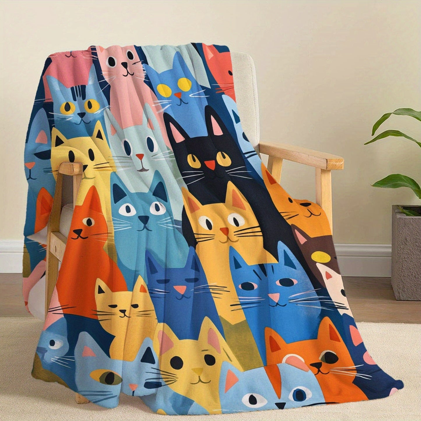 Whisker Wonders Cat Print Flannel Throw Blanket, 1 Piece - Cozy, Soft, Lightweight Warmth for All Seasons - Perfect for Bed, Sofa, Office, Camping, and Travel - Contemporary Design with Digital Print, Quilted Finish - Made of 100% Polyester, 200-250gsm