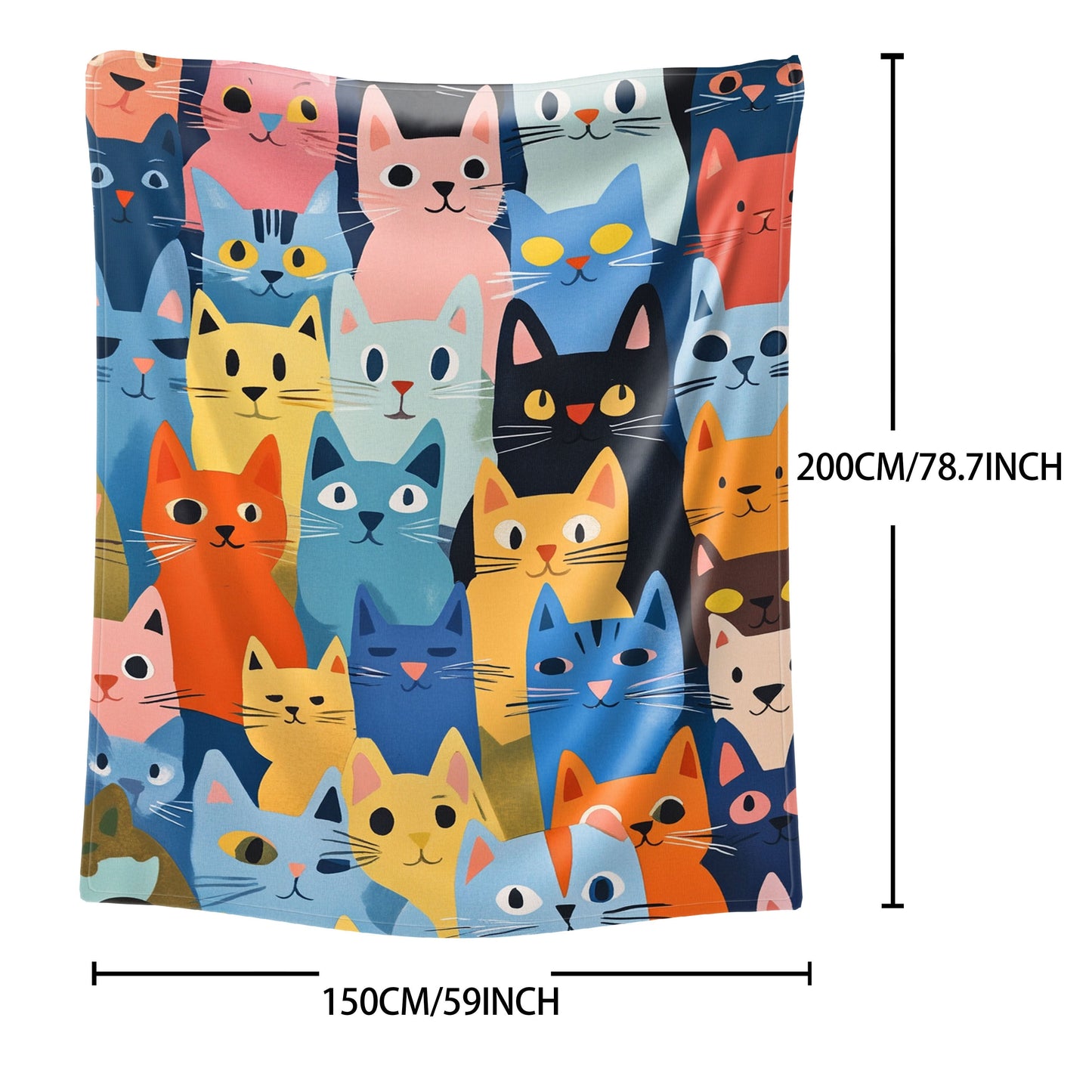 Whisker Wonders Cat Print Flannel Throw Blanket, 1 Piece - Cozy, Soft, Lightweight Warmth for All Seasons - Perfect for Bed, Sofa, Office, Camping, and Travel - Contemporary Design with Digital Print, Quilted Finish - Made of 100% Polyester, 200-250gsm