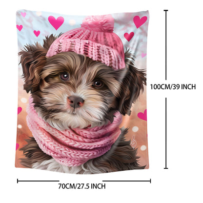 A 1-piece Cozy Flannel Fleece Throw Blanket featuring an adorable Puppy Print. This Soft and Warm Lightweight Blanket is perfect for all seasons. It boasts a Contemporary Style with a Digital Print on Knitted Fabric, made from Polyester. Ideal for use on