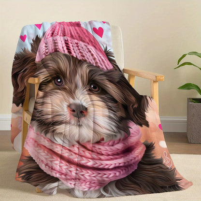 A 1-piece Cozy Flannel Fleece Throw Blanket featuring an adorable Puppy Print. This Soft and Warm Lightweight Blanket is perfect for all seasons. It boasts a Contemporary Style with a Digital Print on Knitted Fabric, made from Polyester. Ideal for use on