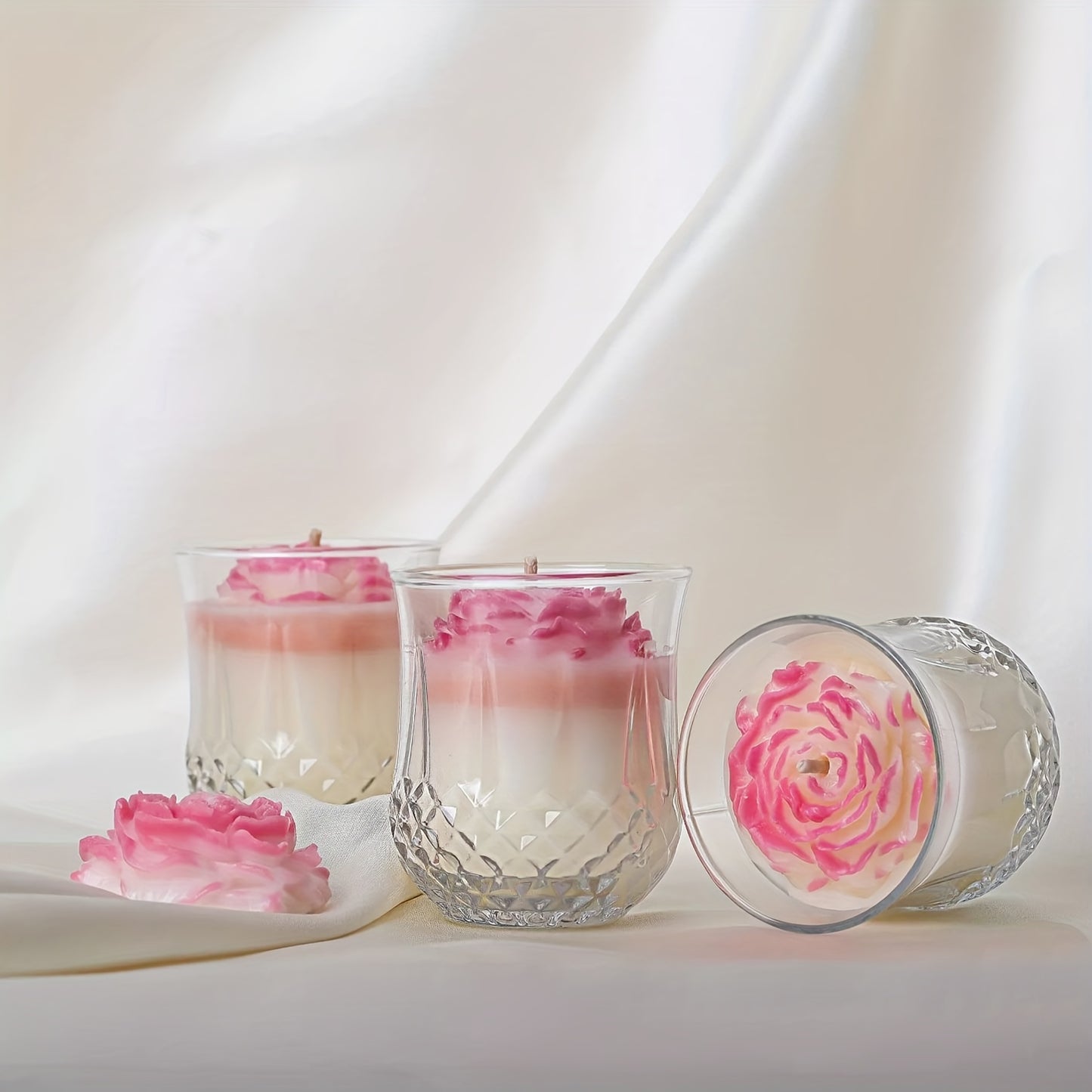 Handcrafted silicone mold for soy wax candles with peony flower design, ideal for making decorative candles for various occasions.