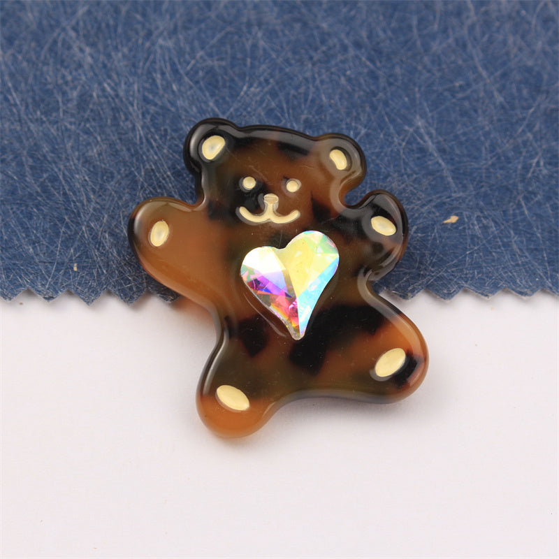 Charming Acrylic Bear Brooch with Heart Gem Detail - Unique Animal Design, Stylish Accessory for Clothing, Purses, and Hats (1 Piece)