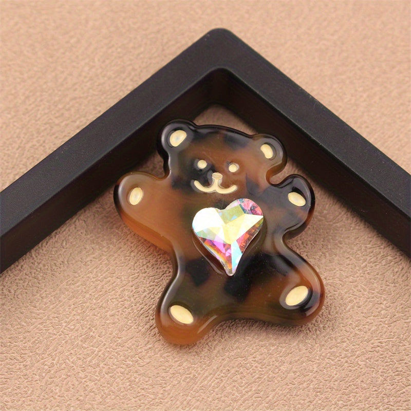 Charming Acrylic Bear Brooch with Heart Gem Detail - Unique Animal Design, Stylish Accessory for Clothing, Purses, and Hats (1 Piece)