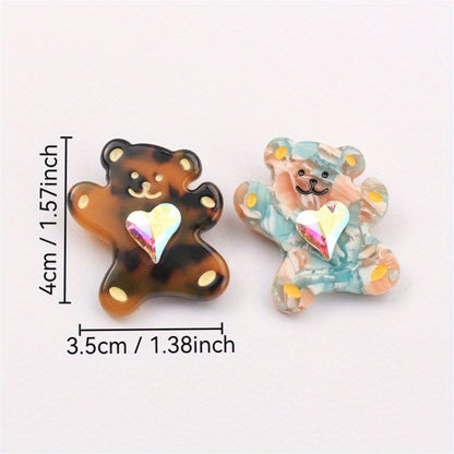 Charming Acrylic Bear Brooch with Heart Gem Detail - Unique Animal Design, Stylish Accessory for Clothing, Purses, and Hats (1 Piece)