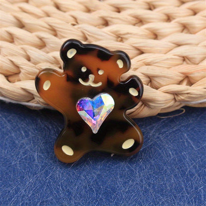 Charming Acrylic Bear Brooch with Heart Gem Detail - Unique Animal Design, Stylish Accessory for Clothing, Purses, and Hats (1 Piece)