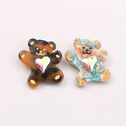 Charming Acrylic Bear Brooch with Heart Gem Detail - Unique Animal Design, Stylish Accessory for Clothing, Purses, and Hats (1 Piece)