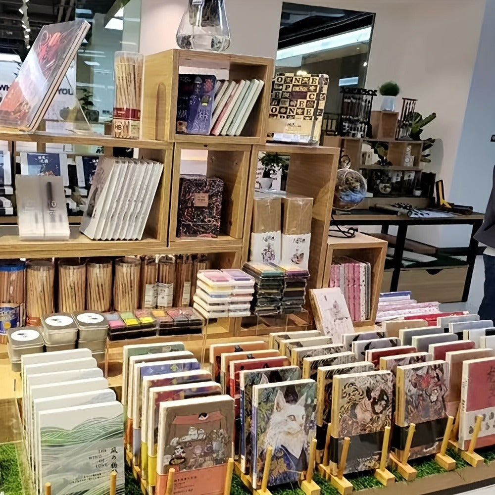 A portable bamboo book stand and storage rack suitable for bedside or office desk use. Multi-functional design.