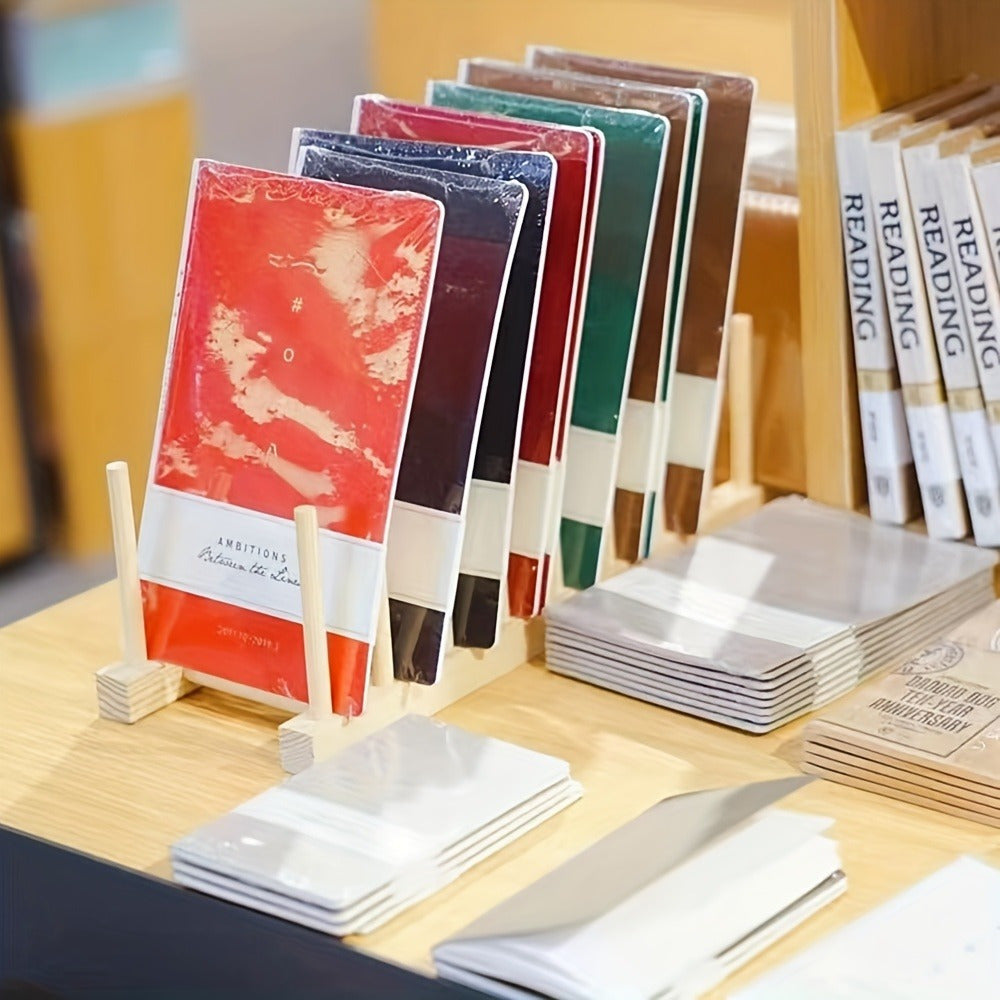 A portable bamboo book stand and storage rack suitable for bedside or office desk use. Multi-functional design.