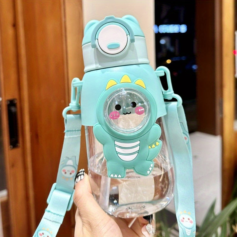 Cute cartoon water bottle with straw, leak-proof flap and ideal for outdoor activities, travel and fitness. Hand wash only.