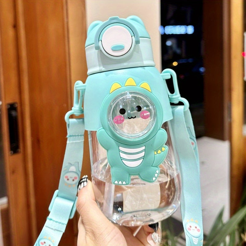 Cute cartoon water bottle with straw, leak-proof flap and ideal for outdoor activities, travel and fitness. Hand wash only.