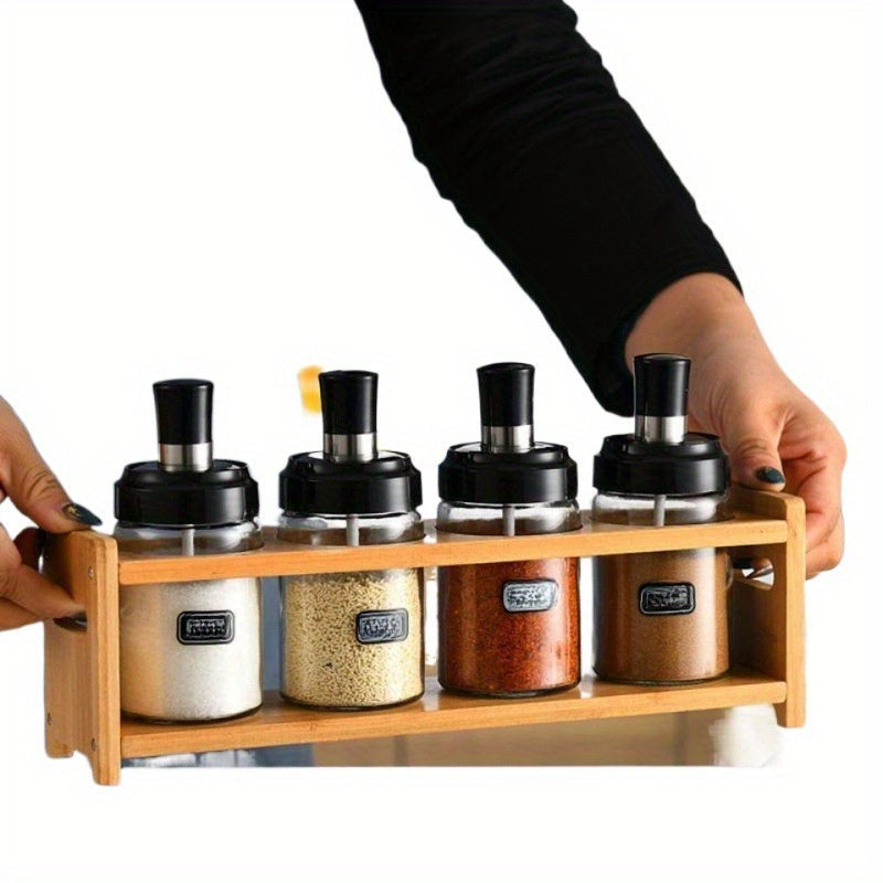 Bamboo Kitchen Storage Rack featuring Seasoning, Wine Glass, and Multi-Functional Wooden Storage Options