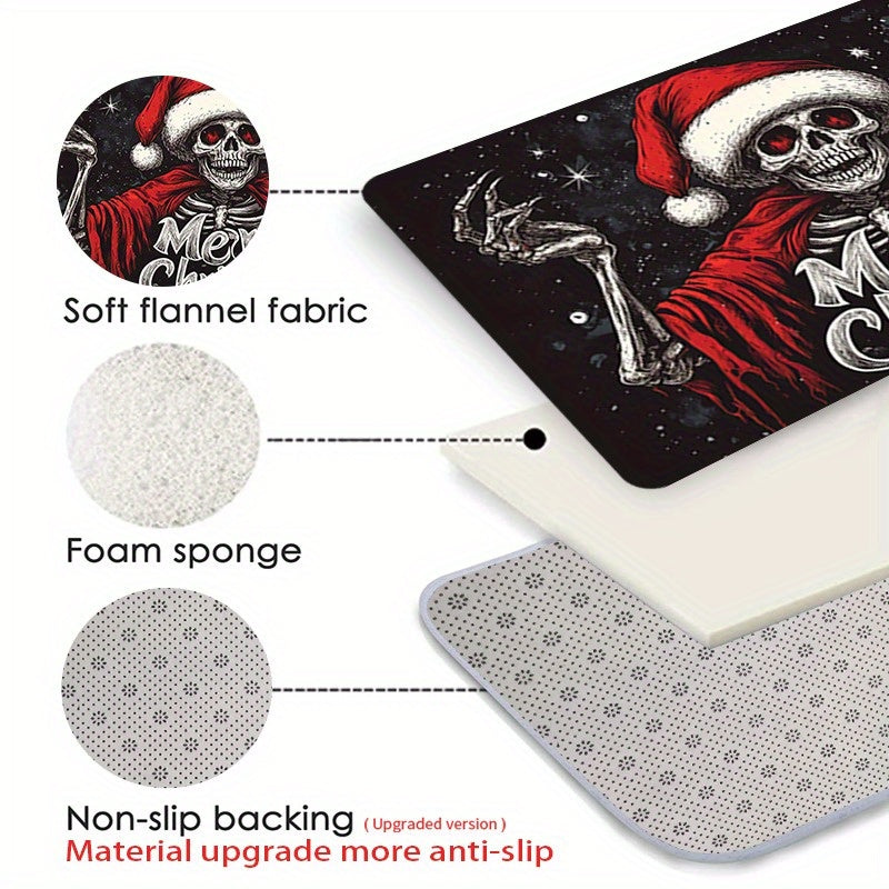 Festive Christmas Skull Doormat - This Machine Washable Polyester Holiday Mat Features Non-Slip Backing, Low Pile, Fade Resistance, and is Perfect for Adding a Touch of Gothic Humor to Your Home Entrance, Bedroom, or Living Room