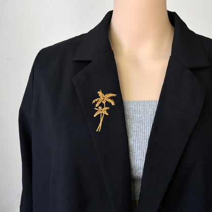 Stylish Golden Coconut Tree Brooch, Multi-functional Botanical Pin, Modern Fashion Statement Piece