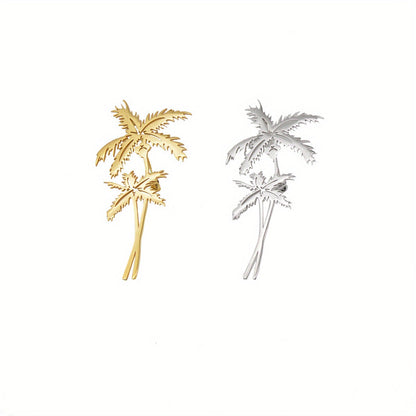 Stylish Golden Coconut Tree Brooch, Multi-functional Botanical Pin, Modern Fashion Statement Piece