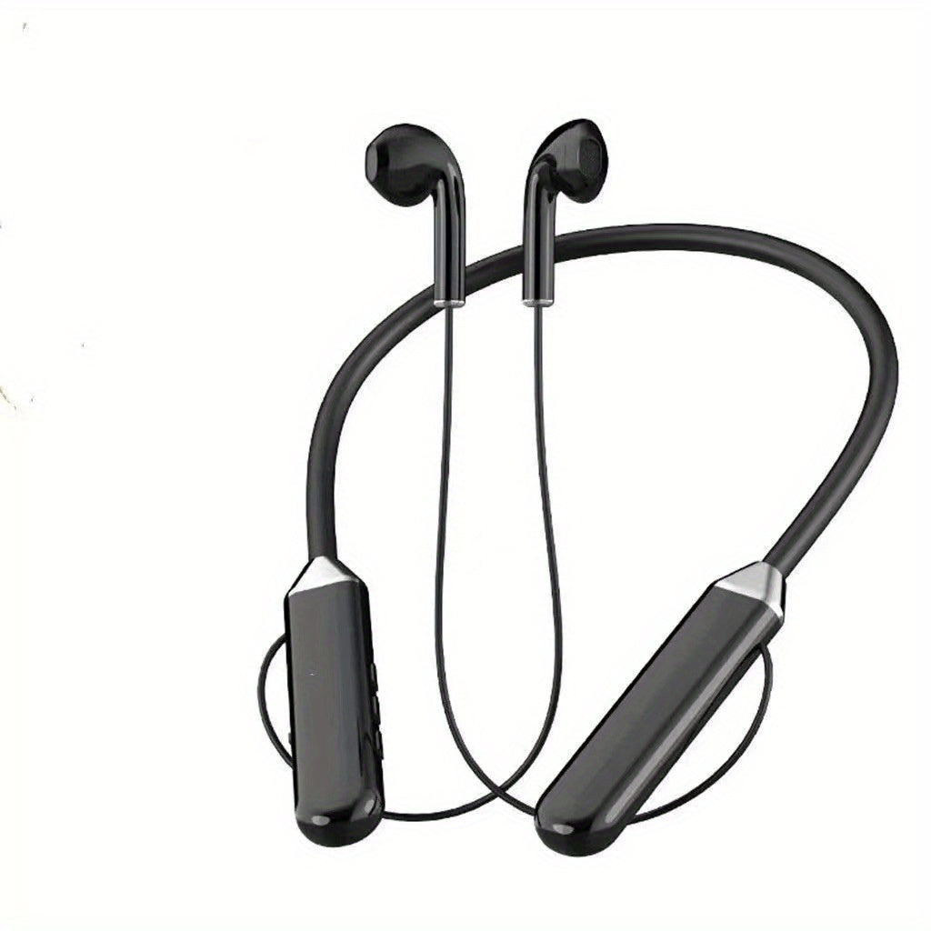 New wireless neckband earphones with display and sports noise-cancelling feature, long battery life, USB charging, volume control, plastic material, for recording devices.