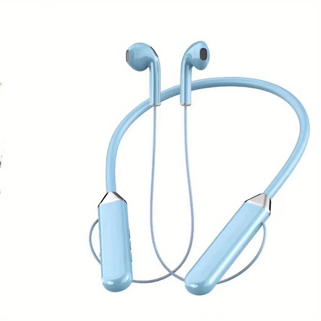 New wireless neckband earphones with display and sports noise-cancelling feature, long battery life, USB charging, volume control, plastic material, for recording devices.