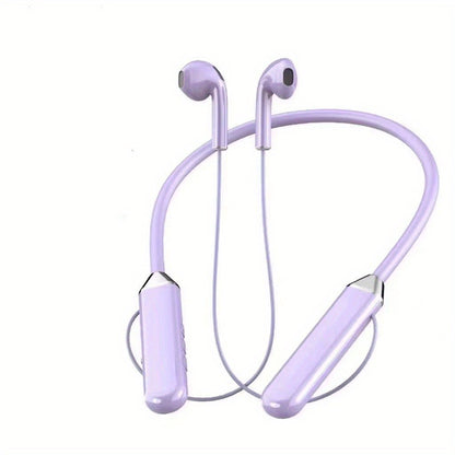 New wireless neckband earphones with display and sports noise-cancelling feature, long battery life, USB charging, volume control, plastic material, for recording devices.