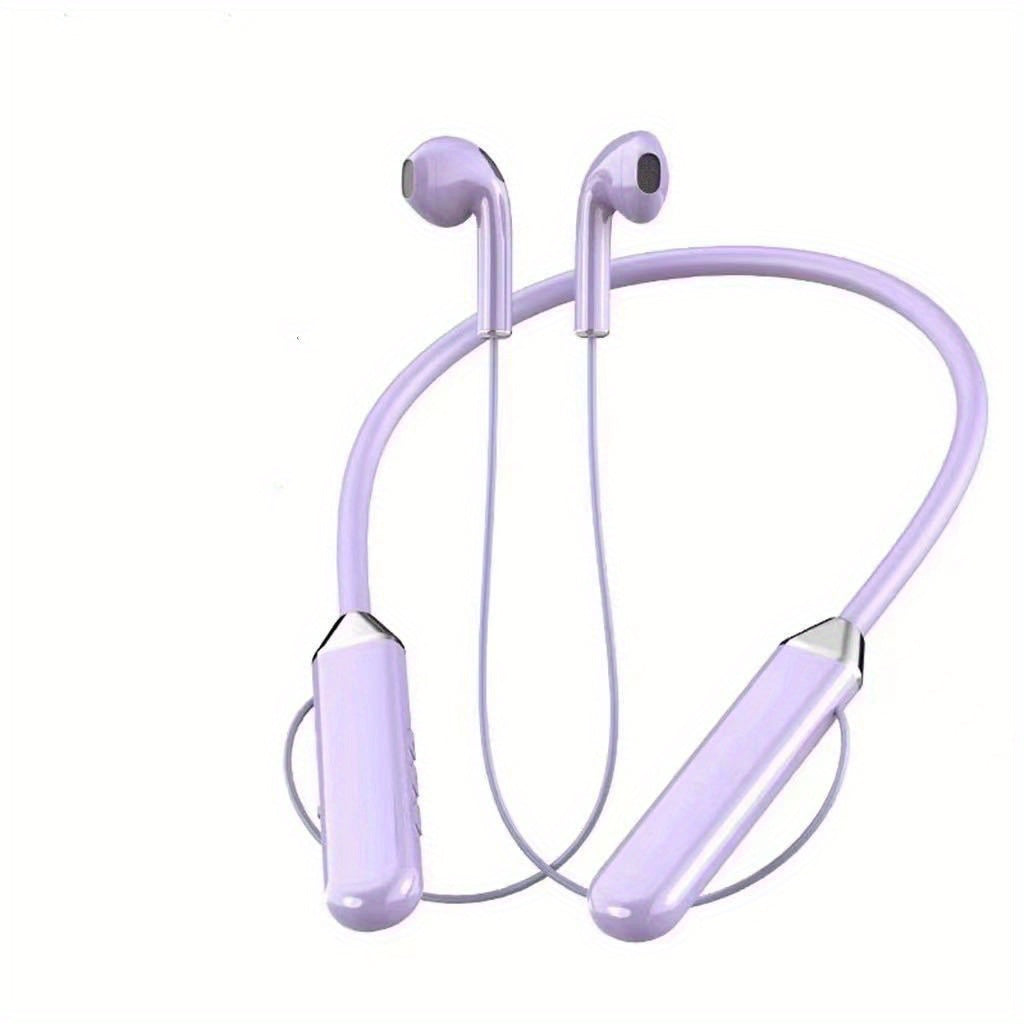 Wireless neckband earphones with noise cancellation, long-lasting battery, USB charging, volume control, plastic build, ideal for gaming and sports.