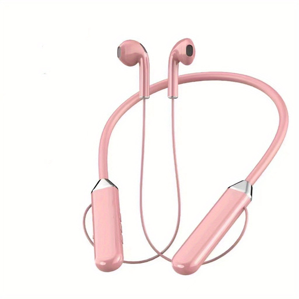 Wireless neckband earphones with noise cancellation, long-lasting battery, USB charging, volume control, plastic build, ideal for gaming and sports.