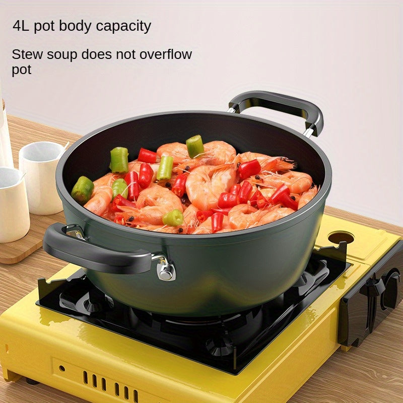 Large 4L Capacity Cast Iron Enamel Braiser with Lid - Non-Stick Soup Pot for Home Kitchen, Ideal for Stew and Noodle Cooking