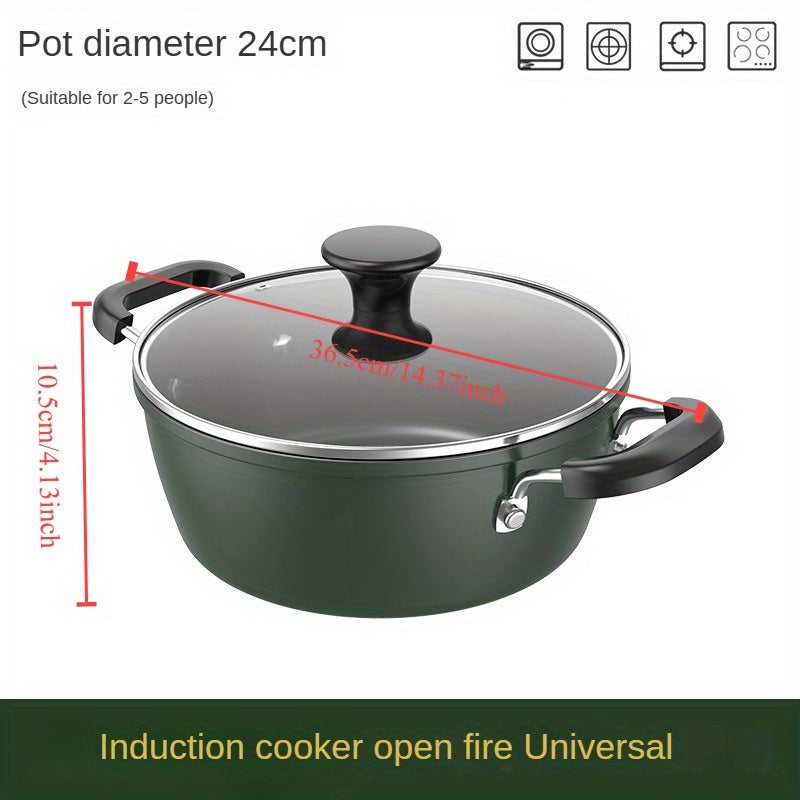 Large 4L Capacity Cast Iron Enamel Braiser with Lid - Non-Stick Soup Pot for Home Kitchen, Ideal for Stew and Noodle Cooking