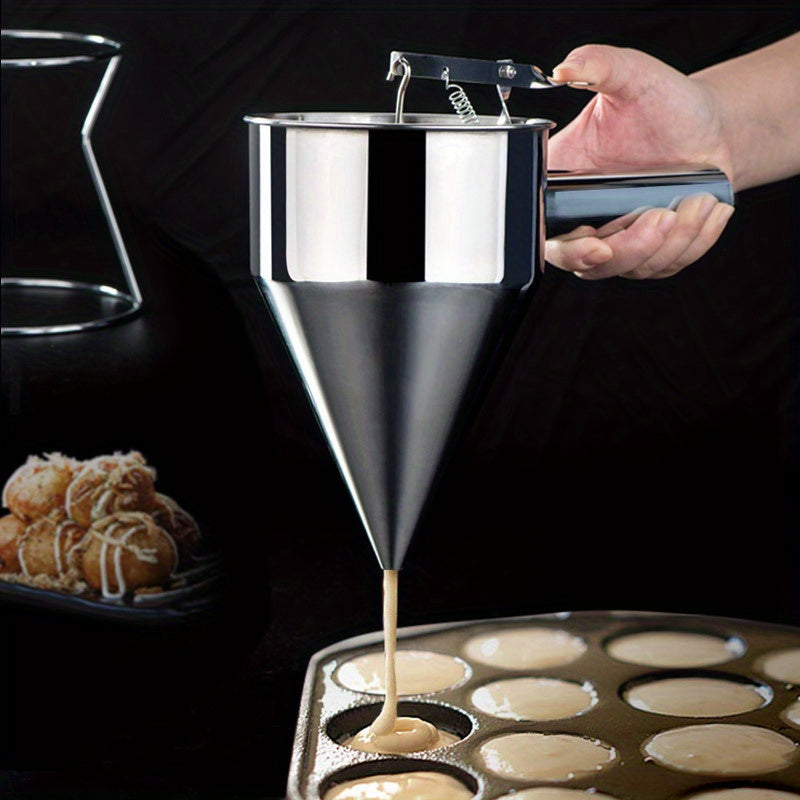 Pancake Batter Dispenser Set with Stand - Premium Baking Tool for Cupcakes, Waffles, Muffins - Durable Stainless Steel Funnel with Removable Handle and 3 Nozzle Sizes for Easy Dispensing