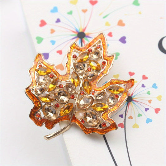 Luxurious Maple Leaf Brooch Pin with Vintage-Inspired Design, Rhinestones, and Hollow Alloy Plant Detail - A Unique Fashion Accessory